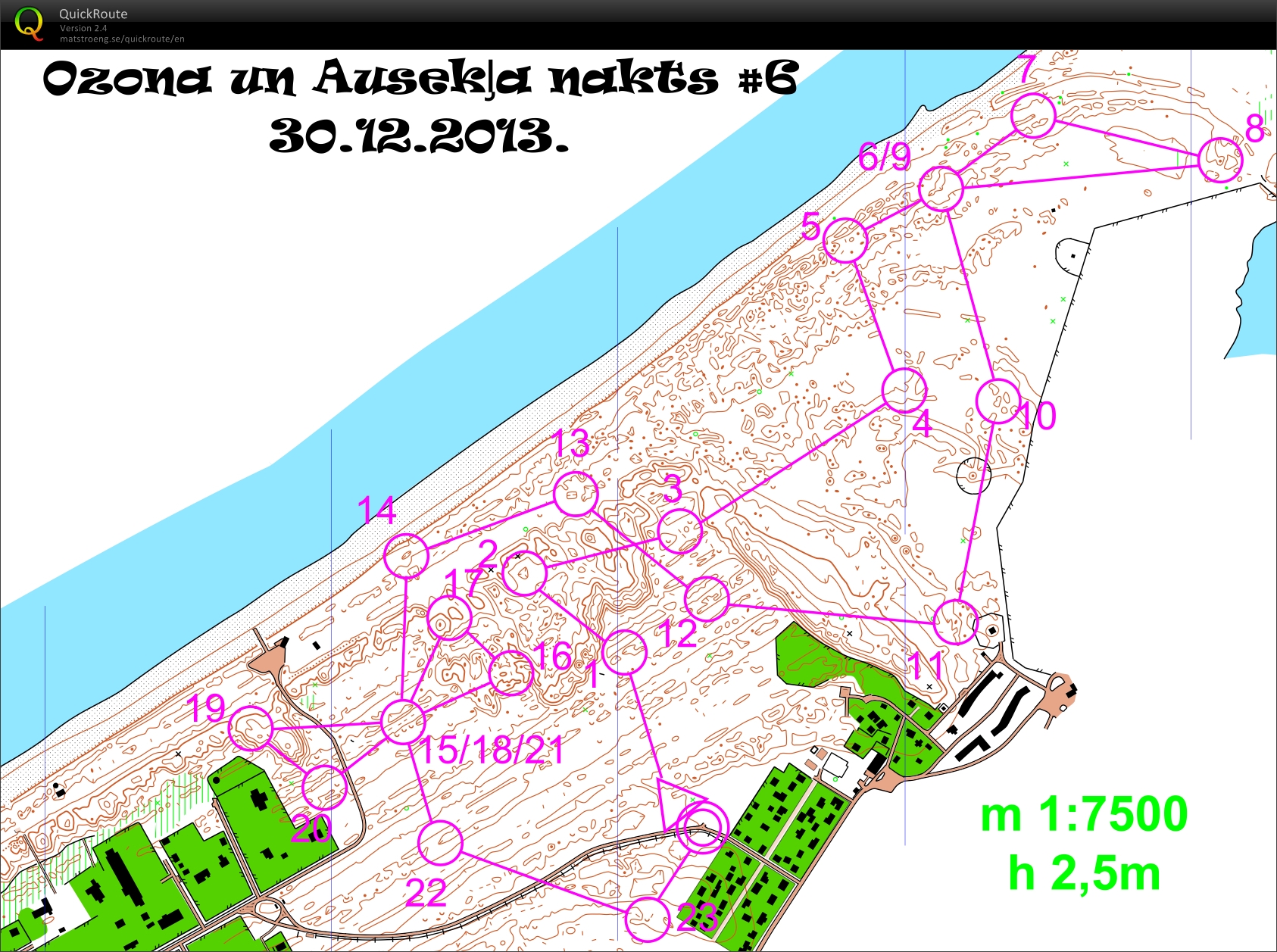 Auseklis/Ozons night #6 my map and route (30/12/2013)